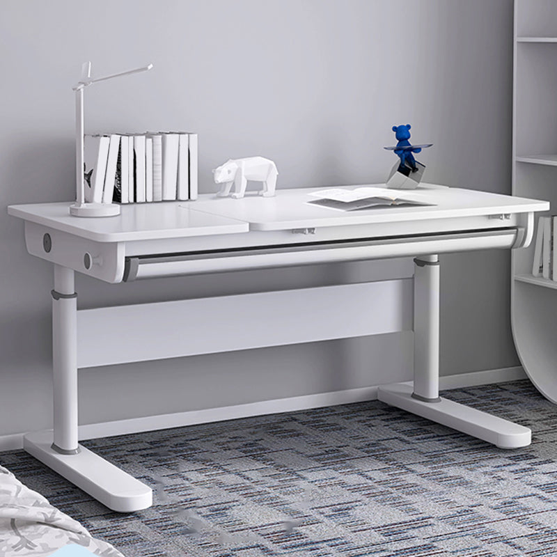 White Home Office Desk Adjustable Height Wood Writing Desk with T-Shape Base