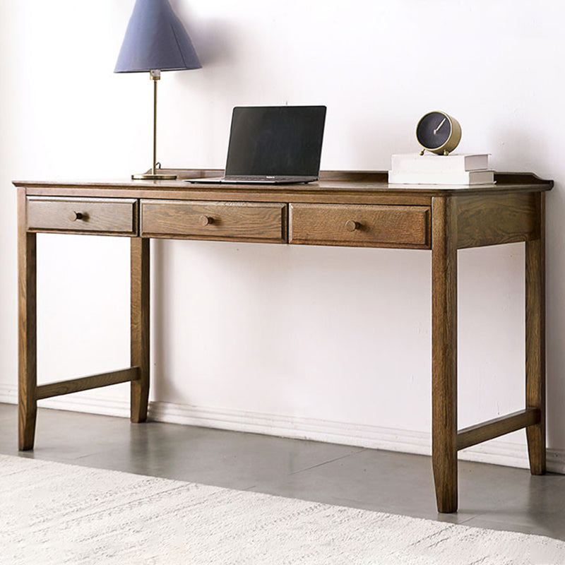 Contemporary Oak Home Writing Desk H-Shape Base Office Desk with Drawers