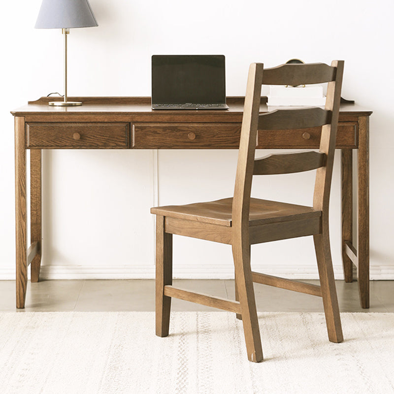 Contemporary Oak Home Writing Desk H-Shape Base Office Desk with Drawers