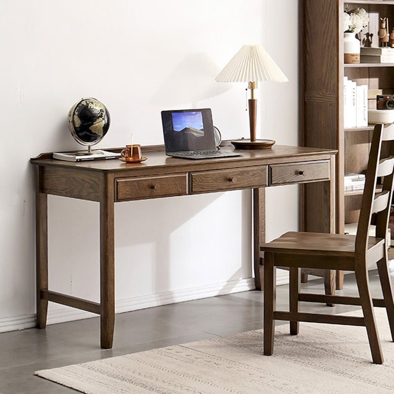 Contemporary Oak Home Writing Desk H-Shape Base Office Desk with Drawers