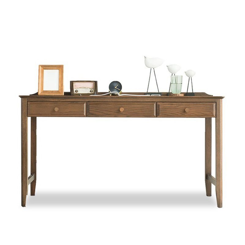 Contemporary Oak Home Writing Desk H-Shape Base Office Desk with Drawers