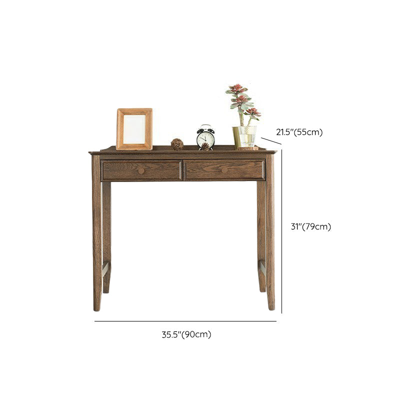 Contemporary Oak Home Writing Desk H-Shape Base Office Desk with Drawers