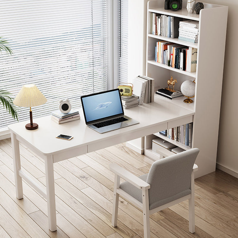 Solid Wood Pedestal Base Writing Desk Home Computer Desk with Bookshelf