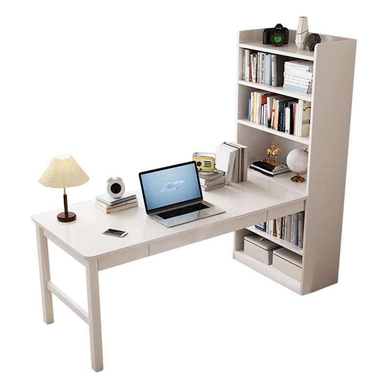 Solid Wood Pedestal Base Writing Desk Home Computer Desk with Bookshelf