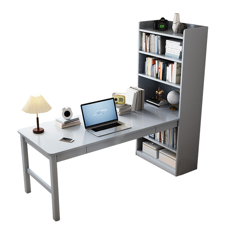 Solid Wood Pedestal Base Writing Desk Home Computer Desk with Bookshelf