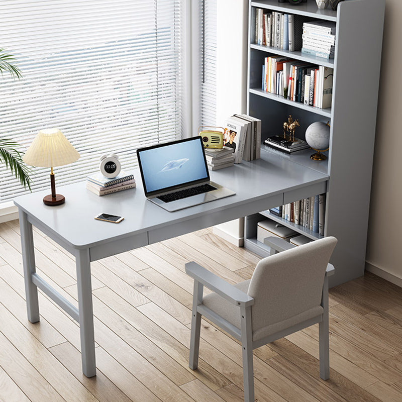 Solid Wood Pedestal Base Writing Desk Home Computer Desk with Bookshelf