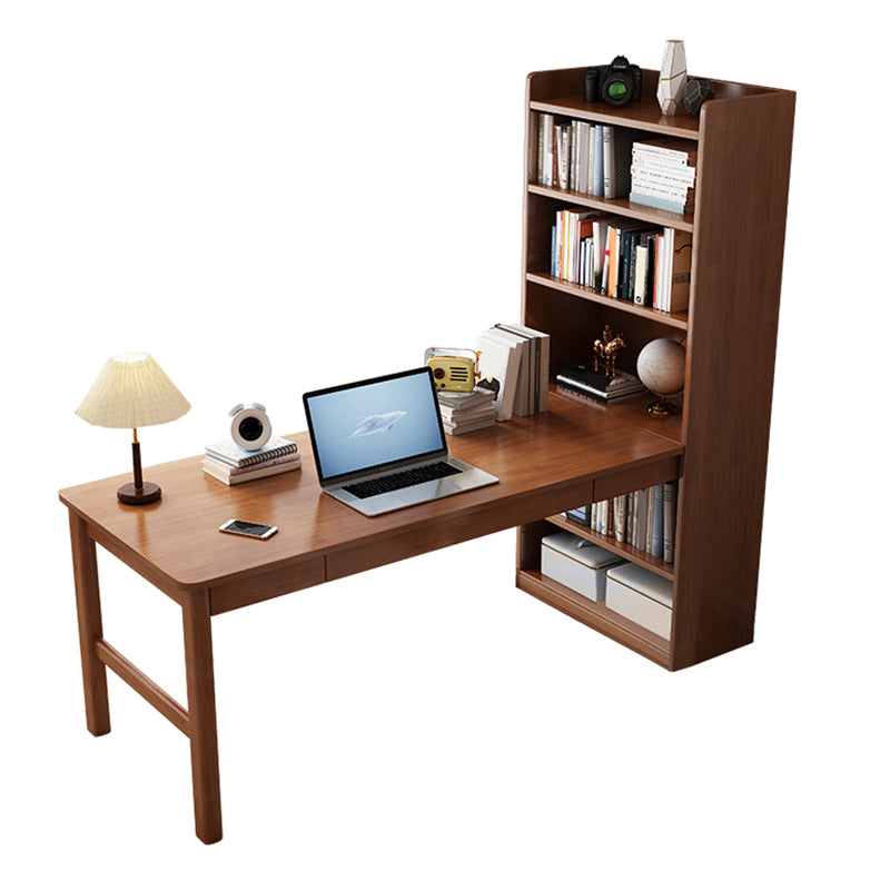 Solid Wood Pedestal Base Writing Desk Home Computer Desk with Bookshelf