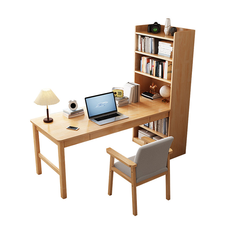 Solid Wood Pedestal Base Writing Desk Home Computer Desk with Bookshelf