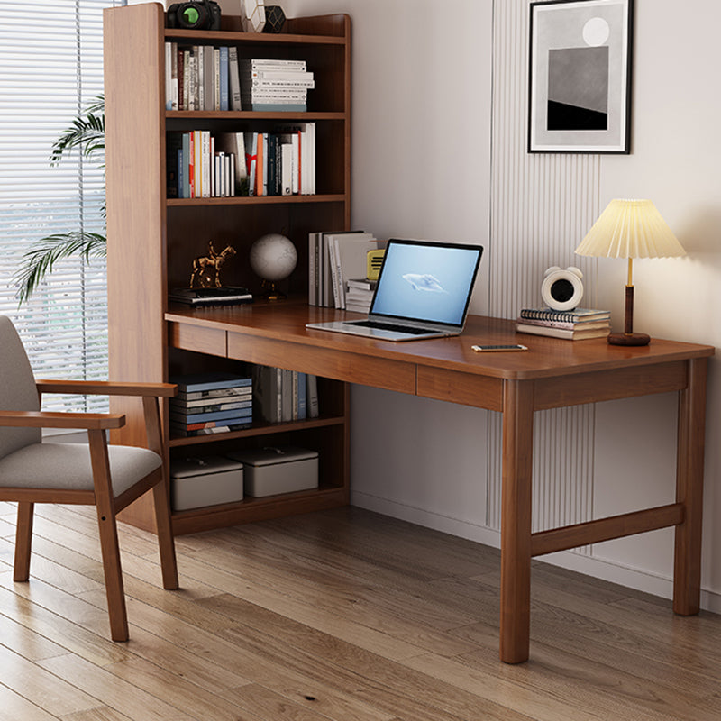 Solid Wood Pedestal Base Writing Desk Home Computer Desk with Bookshelf