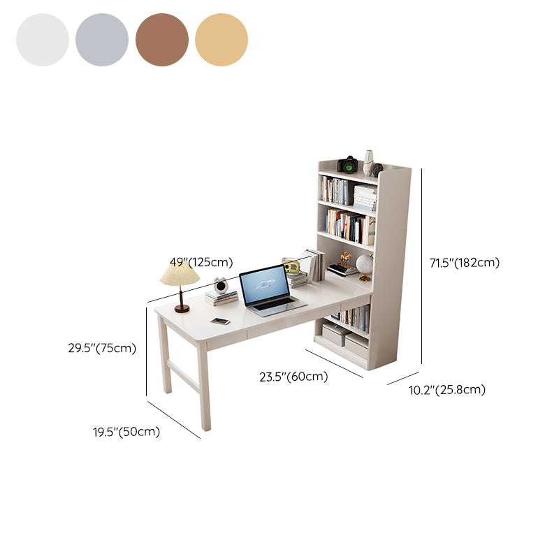 Solid Wood Pedestal Base Writing Desk Home Computer Desk with Bookshelf