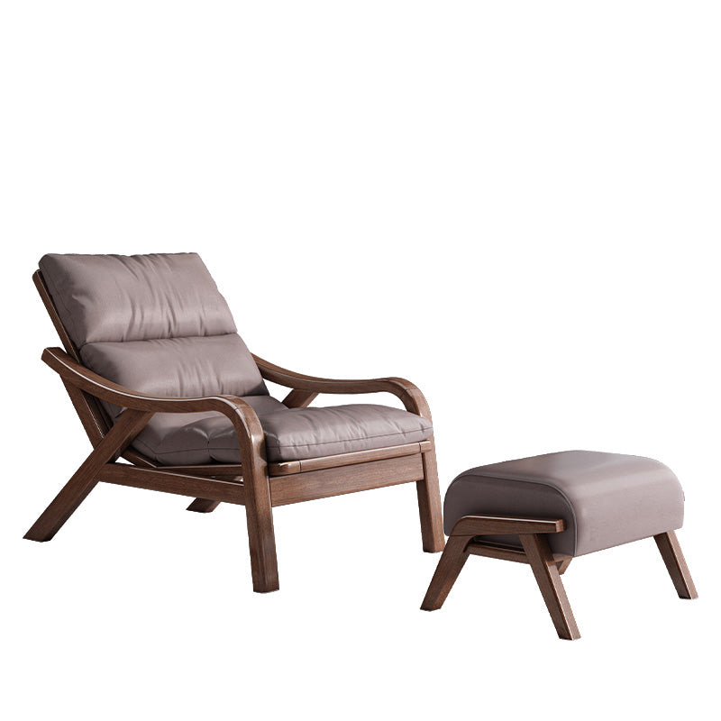 Contemporary Solid Wood Recliner Chair in Solid Color with Wooden Legs