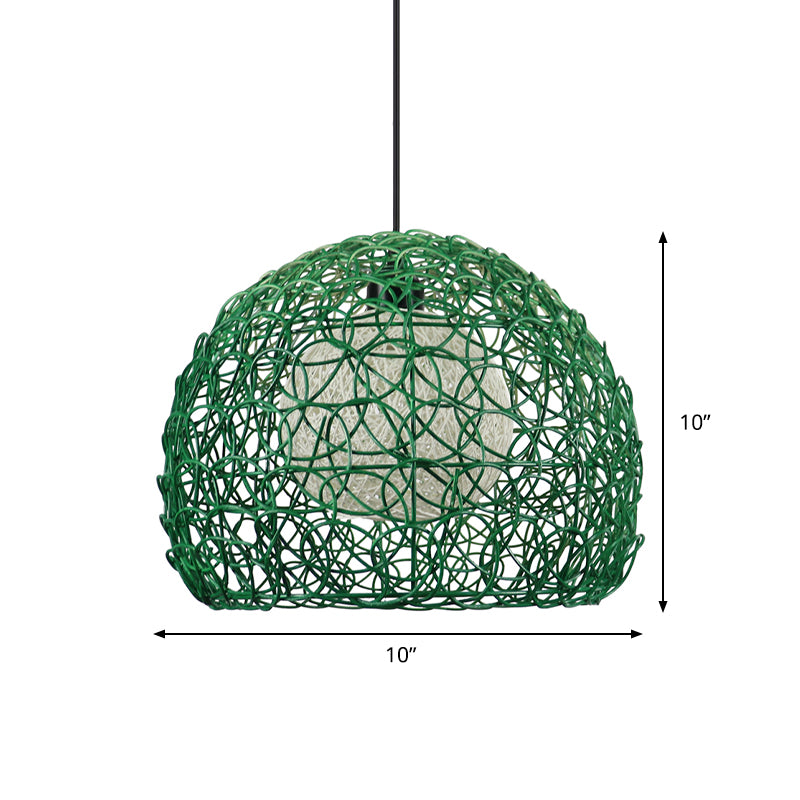 Kit di luce sospesa a gabbia Globe Modern Rattan 1 Testa Green Finitura Green Finitura a sospensione per il ristorante