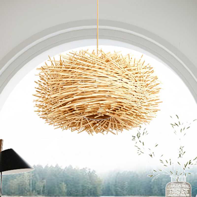 Asian 1 bulbo soffitto a sospensione Luce beige nido kit lampada appesa con tonalità rattan