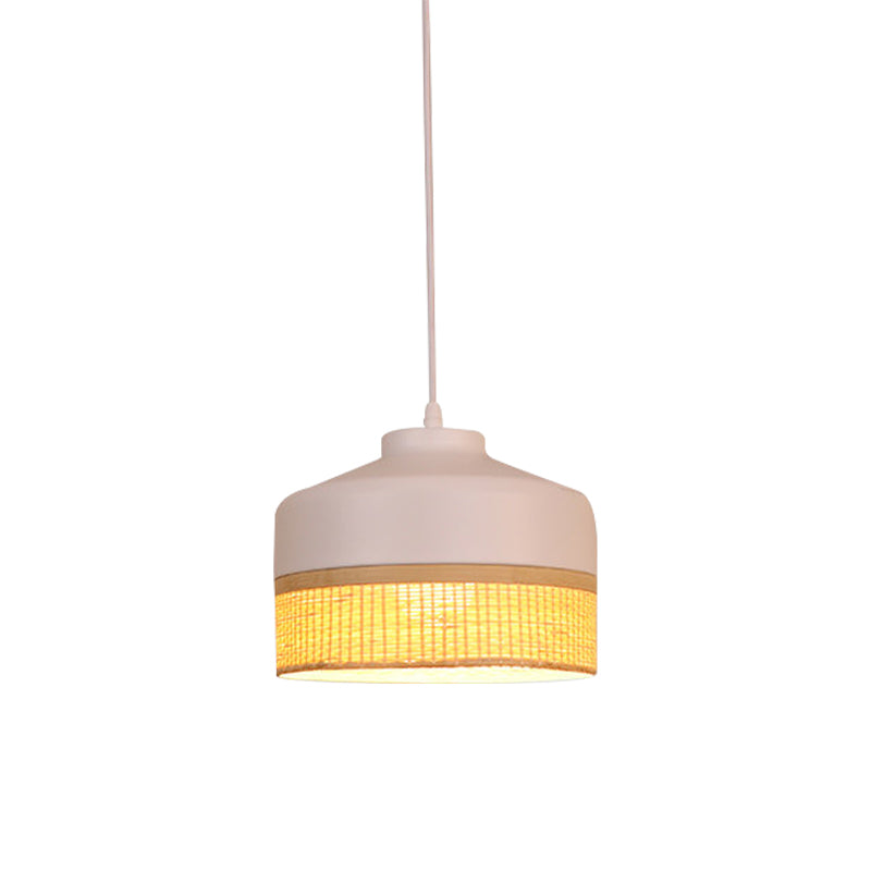 Modernisme 1-Light Drop pendentif clair blanc et autel beige lampe suspendue avec une teinte de rotin en bambou