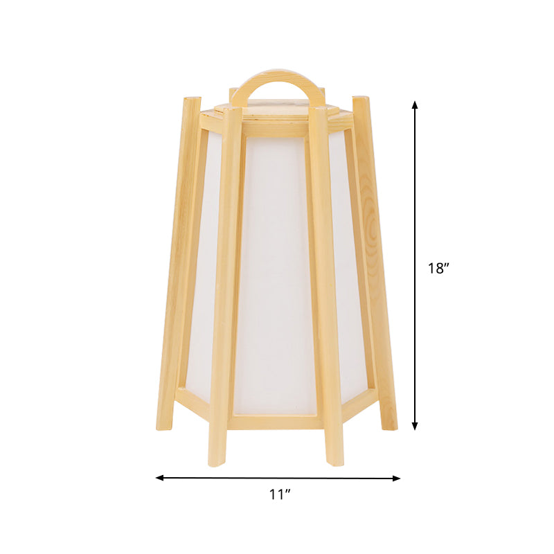 Tower Shape Night Table Light Japanese Wood 1 Light Beige Night Lamp with Fabric Shade