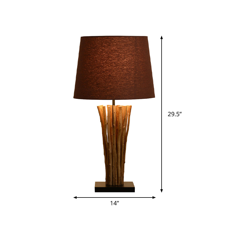 1-Light Bedside Wood Bar Night Table Light Modern Coffee Nightstand Lamp with Barrel Fabric Shade