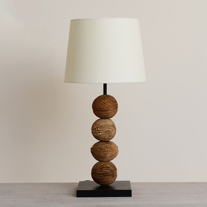 Wood Dry Fruits Shape Nightstand Light Asian 1 Light Brown Night Table Lamp with Fabric Shade