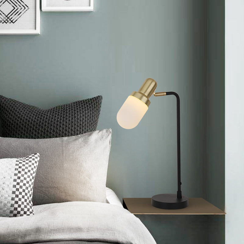 1 Head Bedside Night Light Post Modern Black and Gold Nightstand Lamp with Capsule Frosted Glass Shade