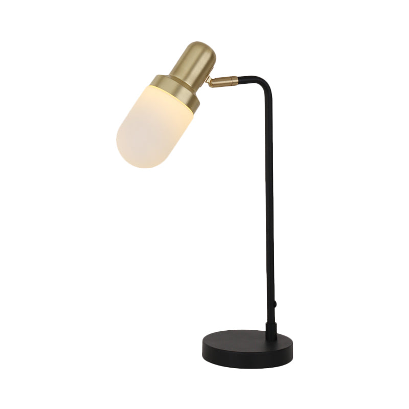 1 Head Bedside Night Light Post Modern Black and Gold Nightstand Lamp with Capsule Frosted Glass Shade