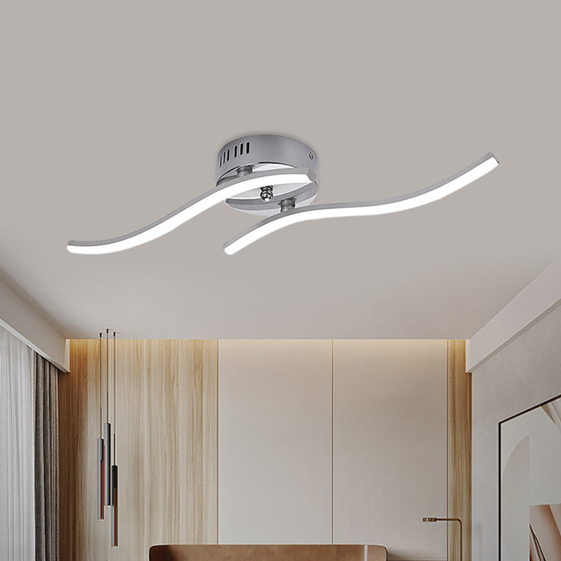 Semi-rinter moderne semi-flush Light Metal Room LED Flushmount en nickel, lumière chaude / blanche