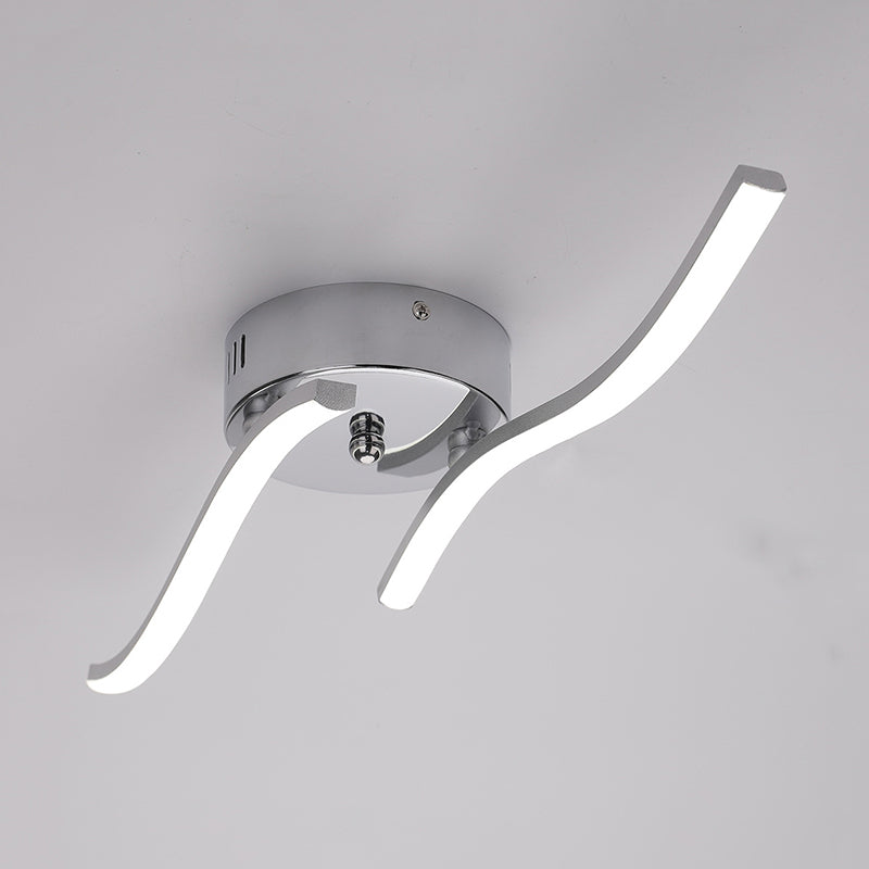 Modern Waving Semi Flush Light Metal Living Room LED Flushmount in Nickel, Warm/White Light