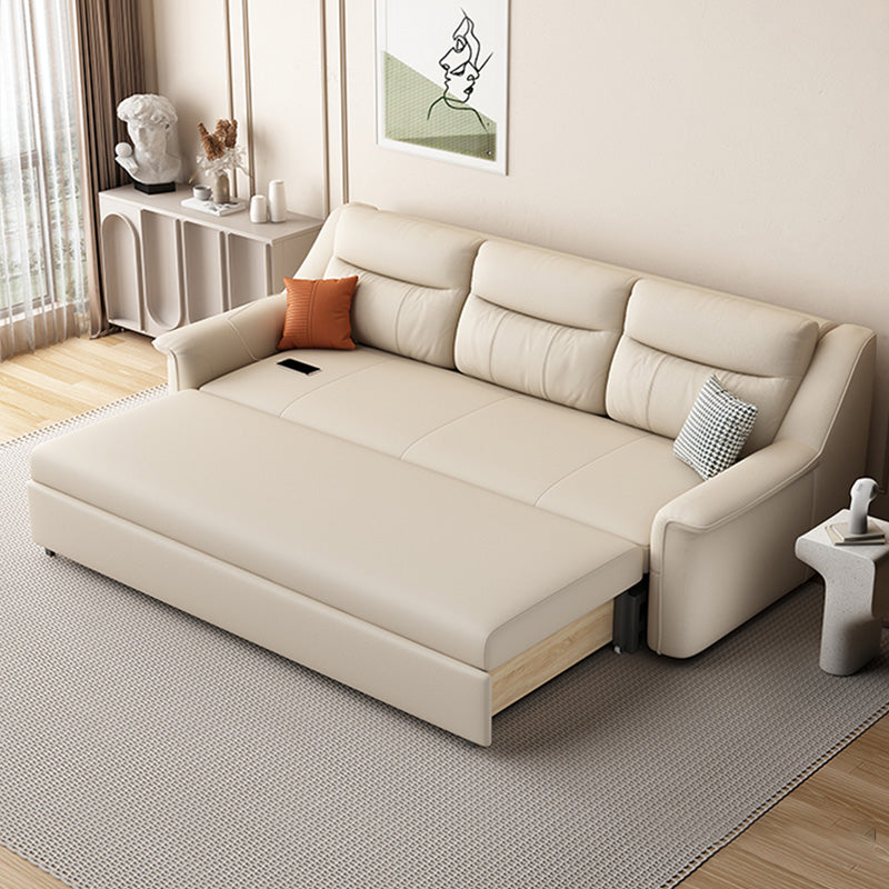 Glam Style Beige Futon Sleeper Sofa Bed with Loose Back in Bonded Leather