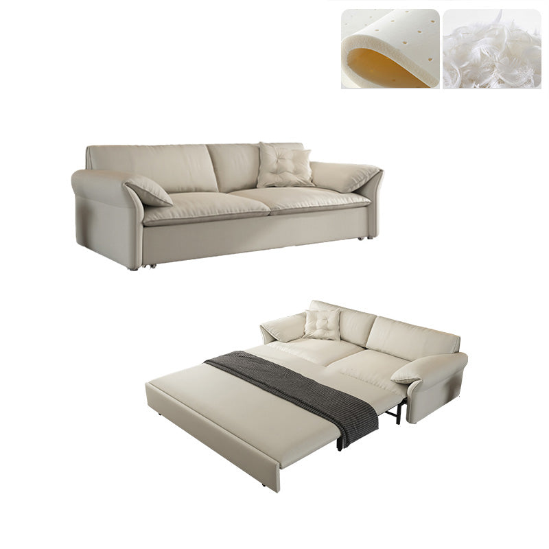 Contemporary Beige Futon Sleeper Sofa Bed with Solid Wood Storage