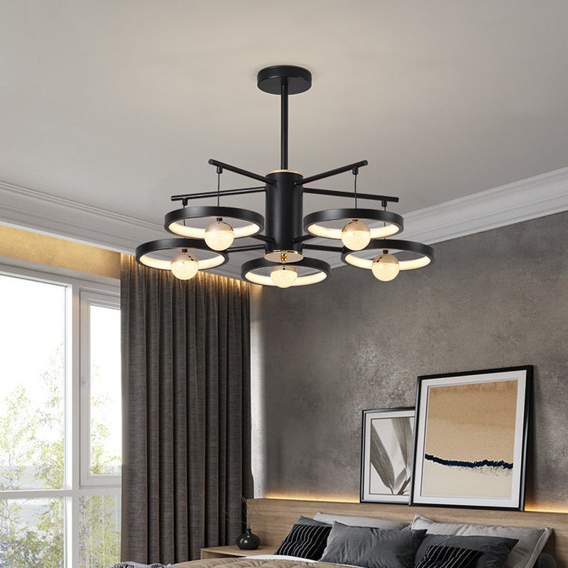 Modern 5/6 Heads Semi Mount Lighting Black Finish Loop LED Close to Ceiling Lamp with Acrylic Shade, 25.5"/29.5" Wide