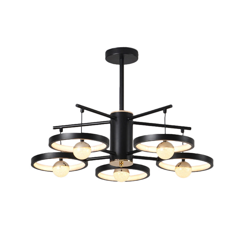 Modern 5/6 Heads Semi Mount Lighting Black Finish Loop LED Close to Ceiling Lamp with Acrylic Shade, 25.5"/29.5" Wide