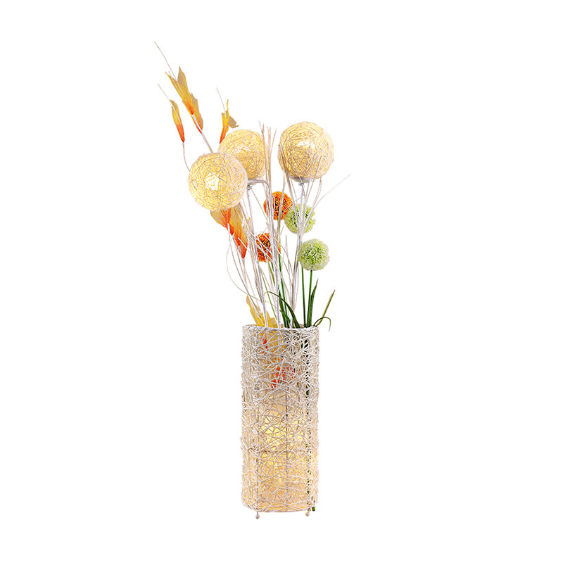 Beige Flower Vase Standing Light Art Deco 4 Heads Rattan Floor Lamp for Living Room