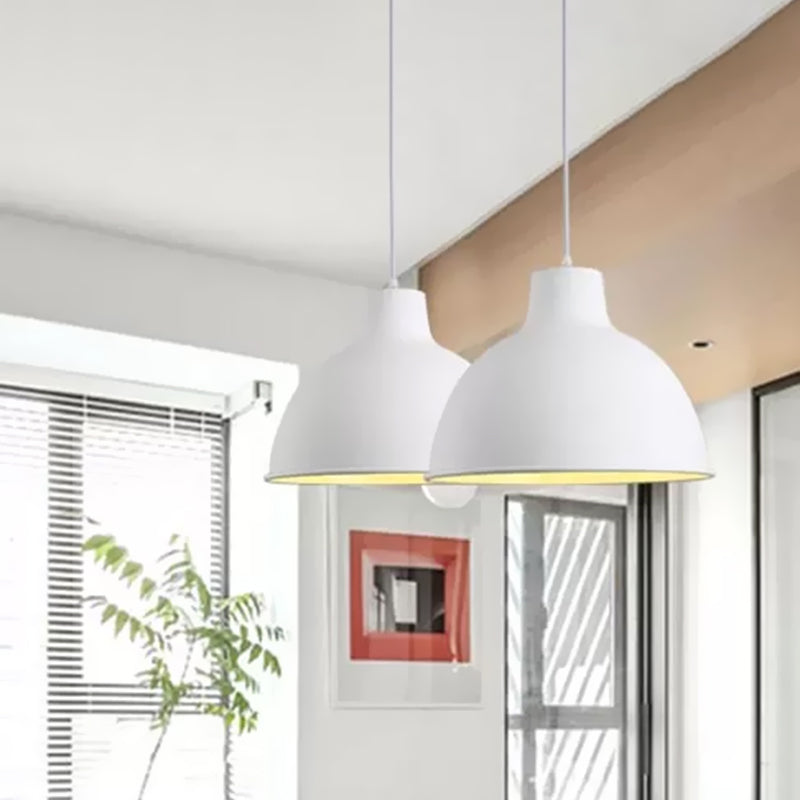 Light de plafond dôme de style loft 12 "/ 14" dia 1 lampe suspendue en métal clair avec cordon réglable en noir / blanc