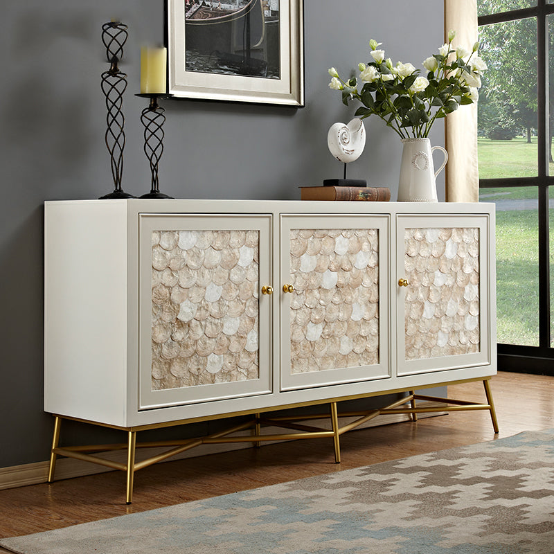 White Engineered Wood Buffet Stand Gold Base Sideboard Cabinet with Storage