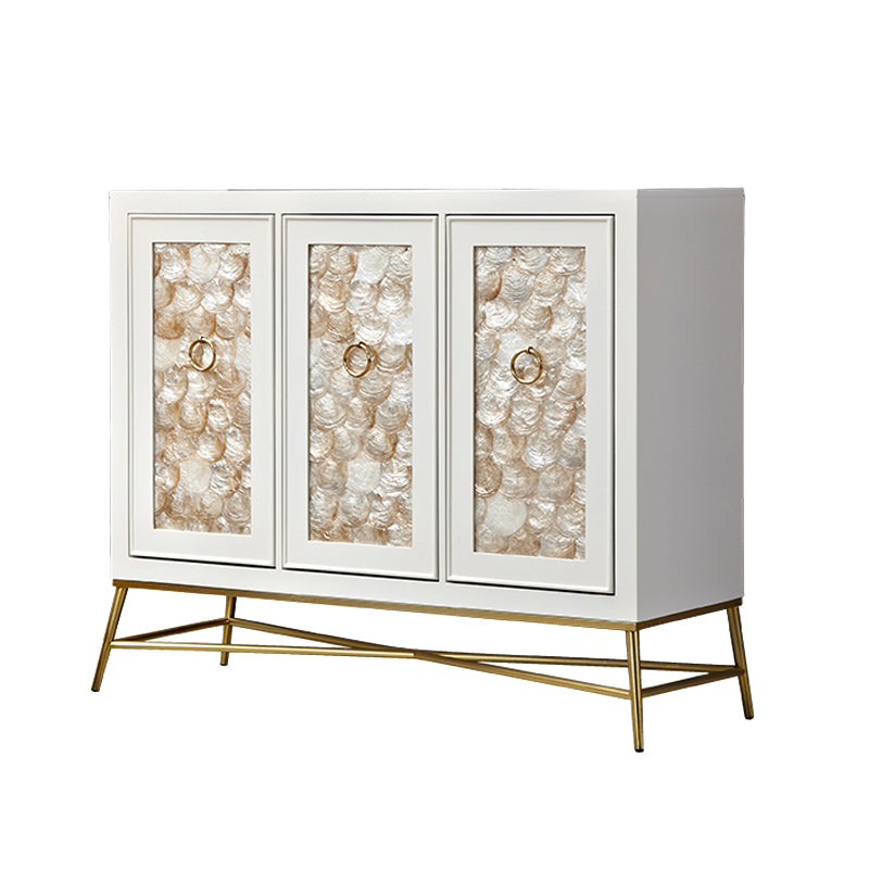 White Engineered Wood Buffet Stand Gold Base Sideboard Cabinet with Storage