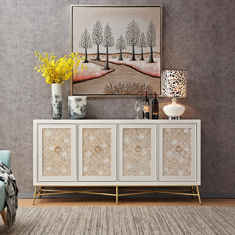 White Engineered Wood Buffet Stand Gold Base Sideboard Cabinet with Storage