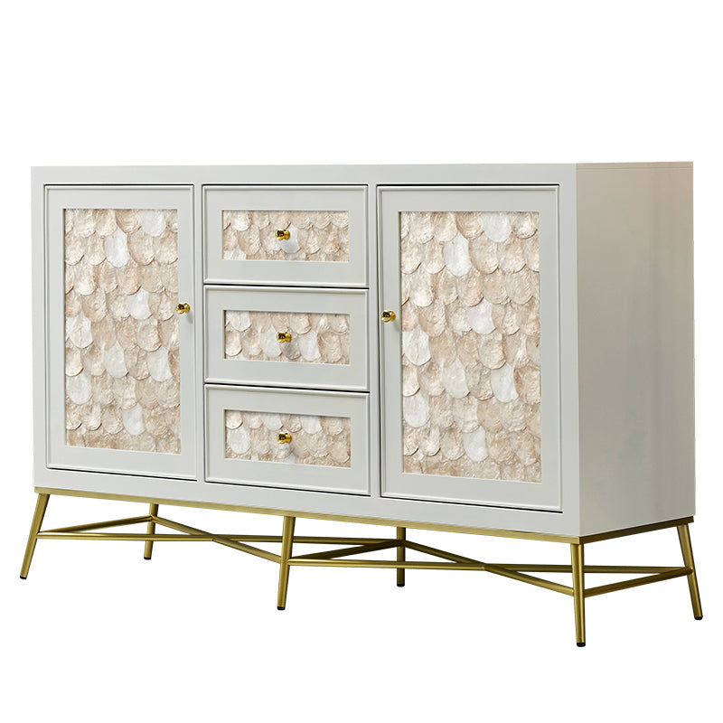 White Engineered Wood Buffet Stand Gold Base Sideboard Cabinet with Storage