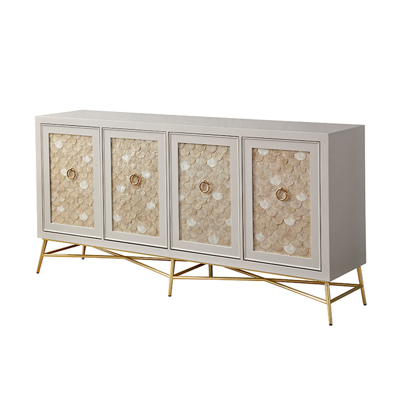 White Engineered Wood Buffet Stand Gold Base Sideboard Cabinet with Storage