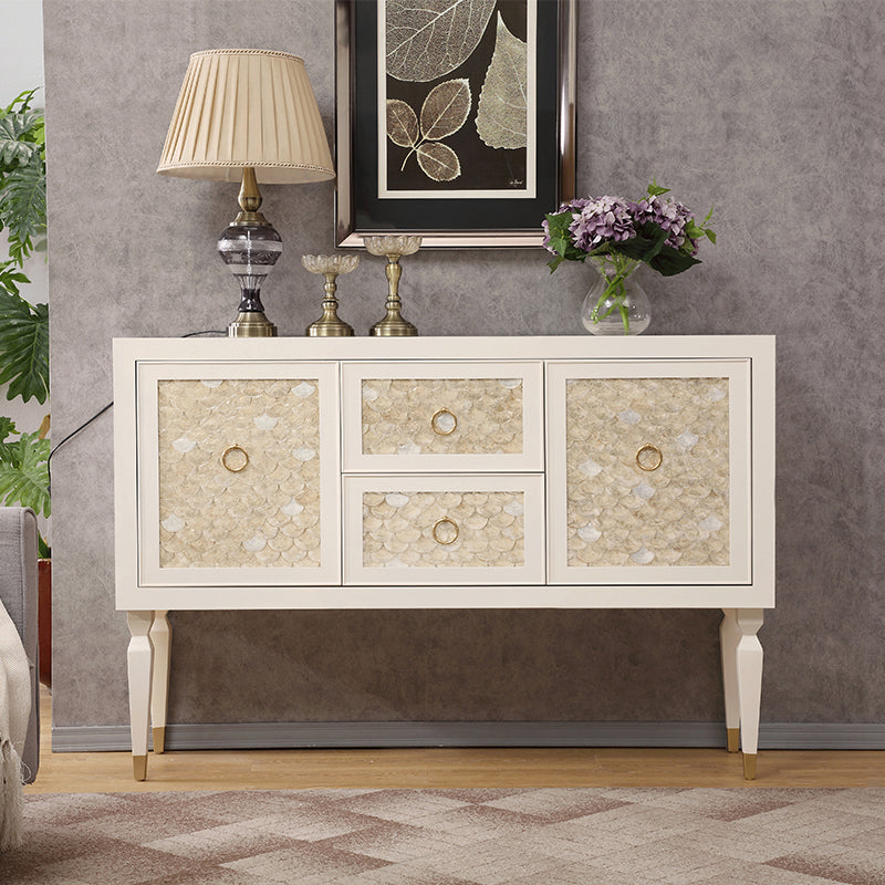 White Engineered Wood Buffet Stand Gold Base Sideboard Cabinet with Storage