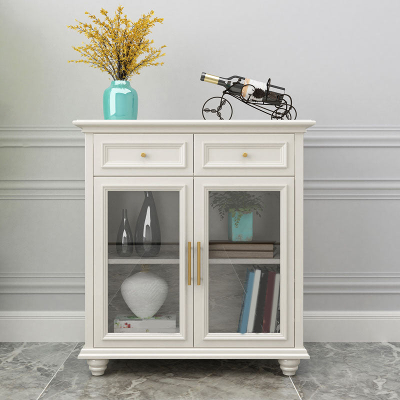 Contemporary White Buffet Sideboard Solid Wood Sideboard Cabinet with Drawers and Doors