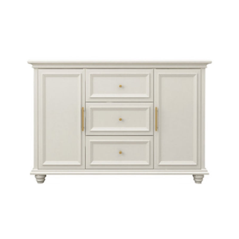 Contemporary White Buffet Sideboard Solid Wood Sideboard Cabinet with Drawers and Doors