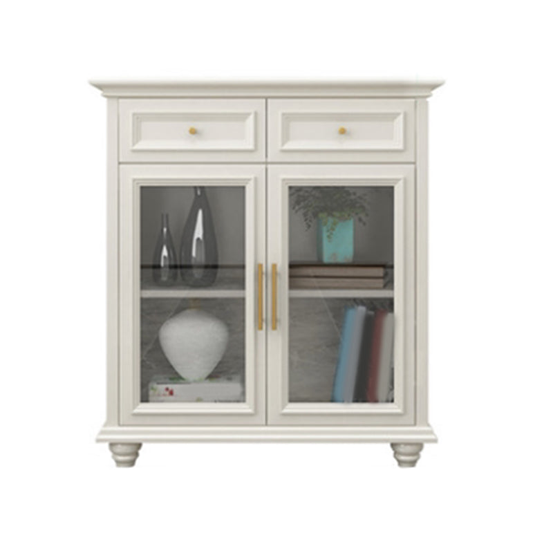 Contemporary White Buffet Sideboard Solid Wood Sideboard Cabinet with Drawers and Doors