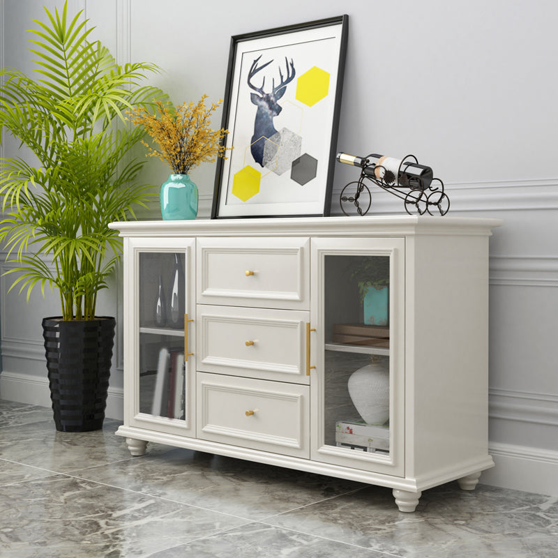 Contemporary White Buffet Sideboard Solid Wood Sideboard Cabinet with Drawers and Doors