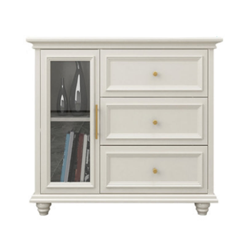 Contemporary White Buffet Sideboard Solid Wood Sideboard Cabinet with Drawers and Doors