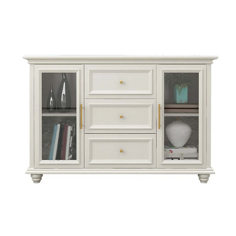 Contemporary White Buffet Sideboard Solid Wood Sideboard Cabinet with Drawers and Doors