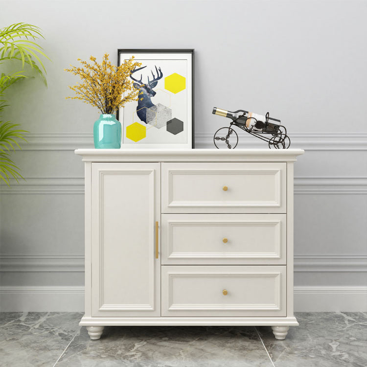 Contemporary White Buffet Sideboard Solid Wood Sideboard Cabinet with Drawers and Doors