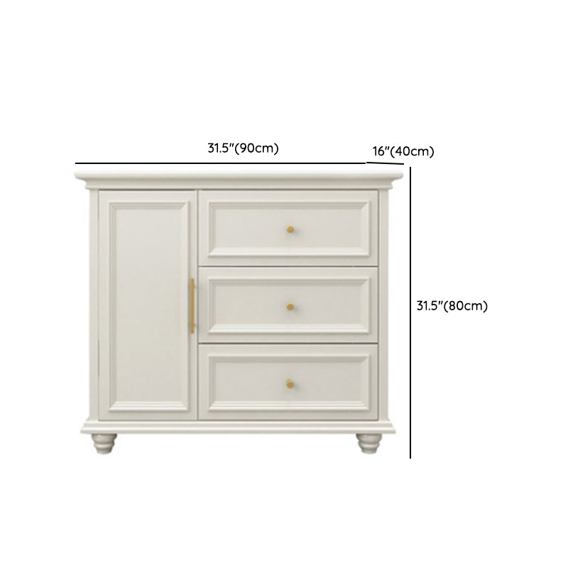 Contemporary White Buffet Sideboard Solid Wood Sideboard Cabinet with Drawers and Doors