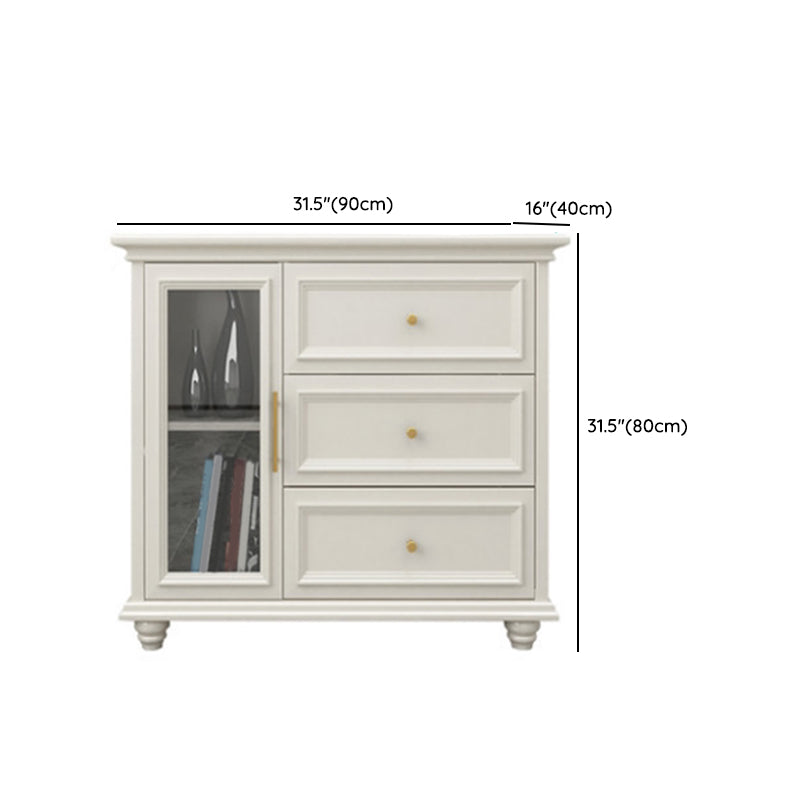 Contemporary White Buffet Sideboard Solid Wood Sideboard Cabinet with Drawers and Doors