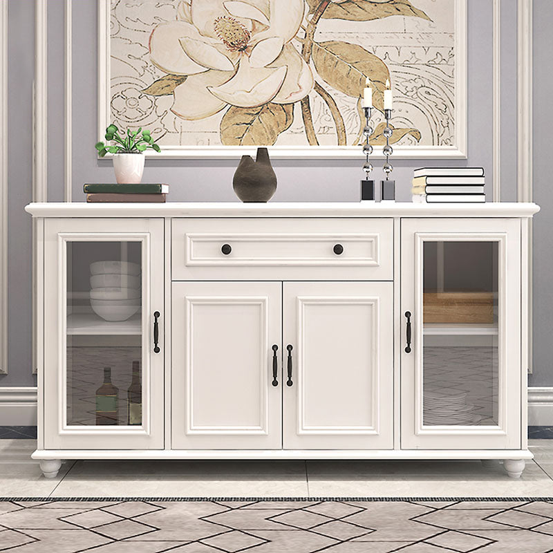 Contemporary White Buffet Sideboard Solid Wood Sideboard Cabinet with Drawers