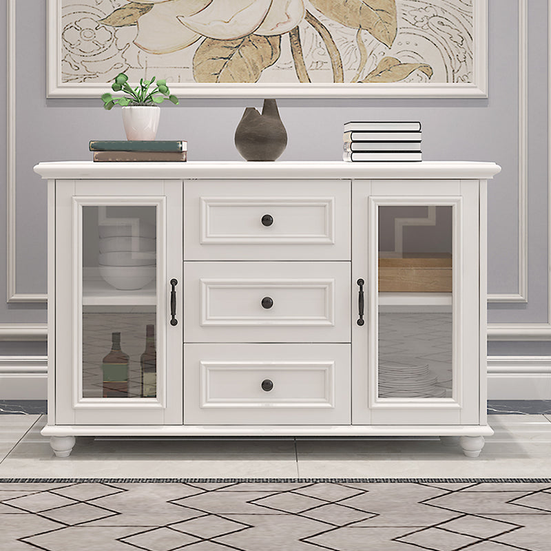 Contemporary White Buffet Sideboard Solid Wood Sideboard Cabinet with Drawers