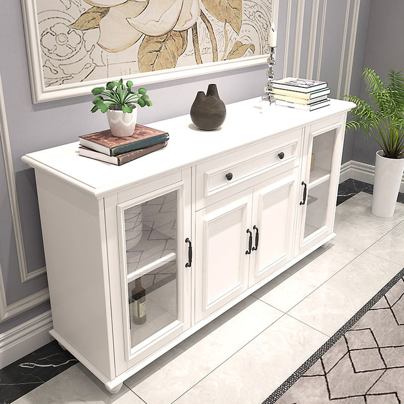 Contemporary White Buffet Sideboard Solid Wood Sideboard Cabinet with Drawers