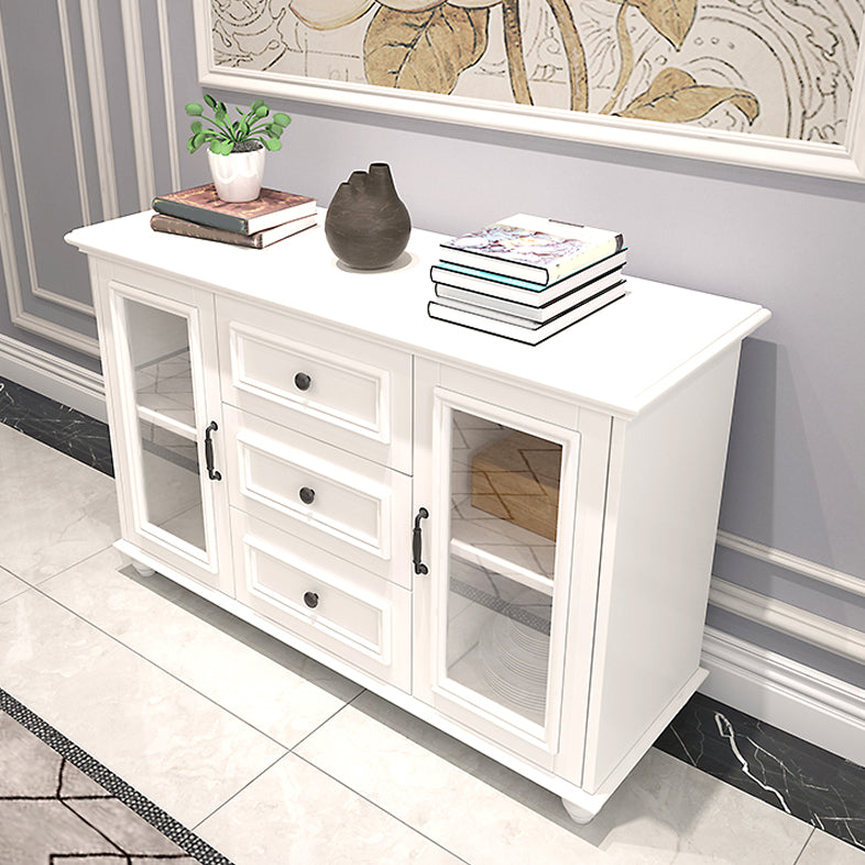 Contemporary White Buffet Sideboard Solid Wood Sideboard Cabinet with Drawers